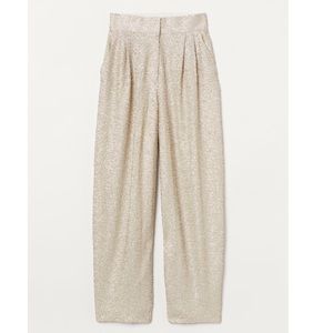 H&M Light Beige Wide Leg Sequined High Waisted Pants